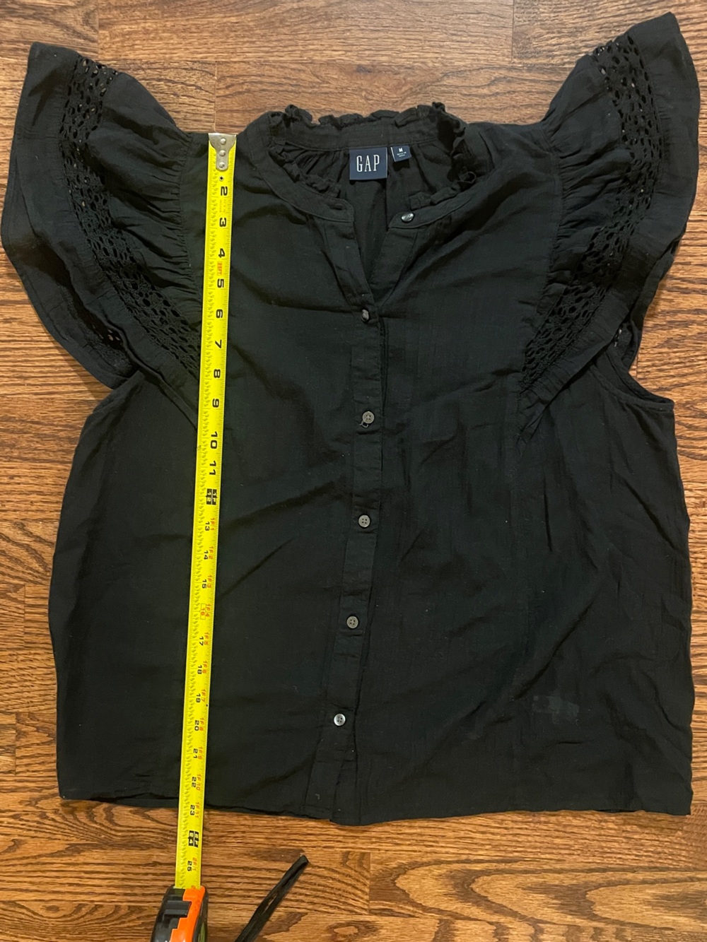 GAP Black Flutter Sleeve Button-Front Women's Top